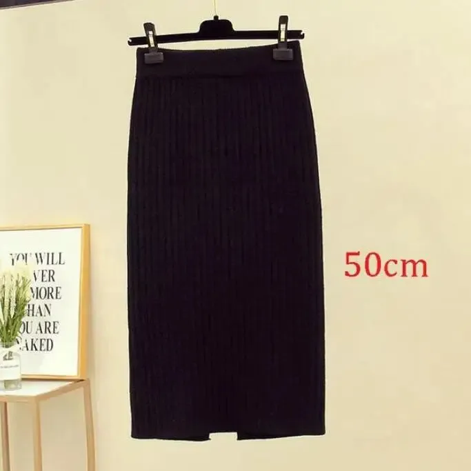 2022 Spring Autumn Casual Women High Waist Skirt Warm Knitted Pencil Skirt Elegant Long Skirts High Quality Office Skirts Split