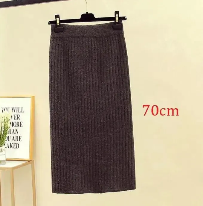 2022 Spring Autumn Casual Women High Waist Skirt Warm Knitted Pencil Skirt Elegant Long Skirts High Quality Office Skirts Split