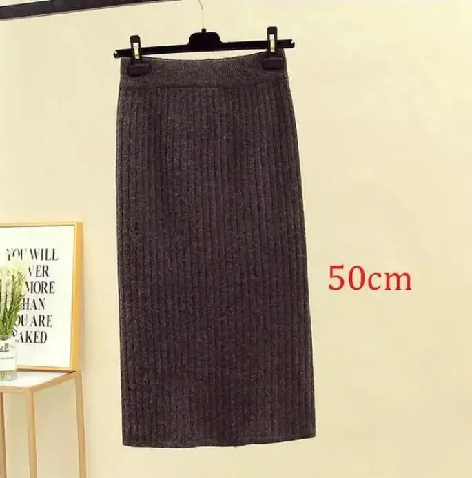 2022 Women's Spring Pencil Knitted Skirt High Waist Warm Elegant Knitting Ribbed Party Skirt Black Solid Ladies Office Skirts