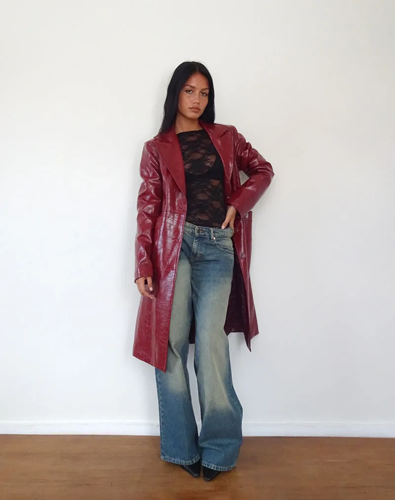 Abigail Coat in Matte PU Croc Burgundy