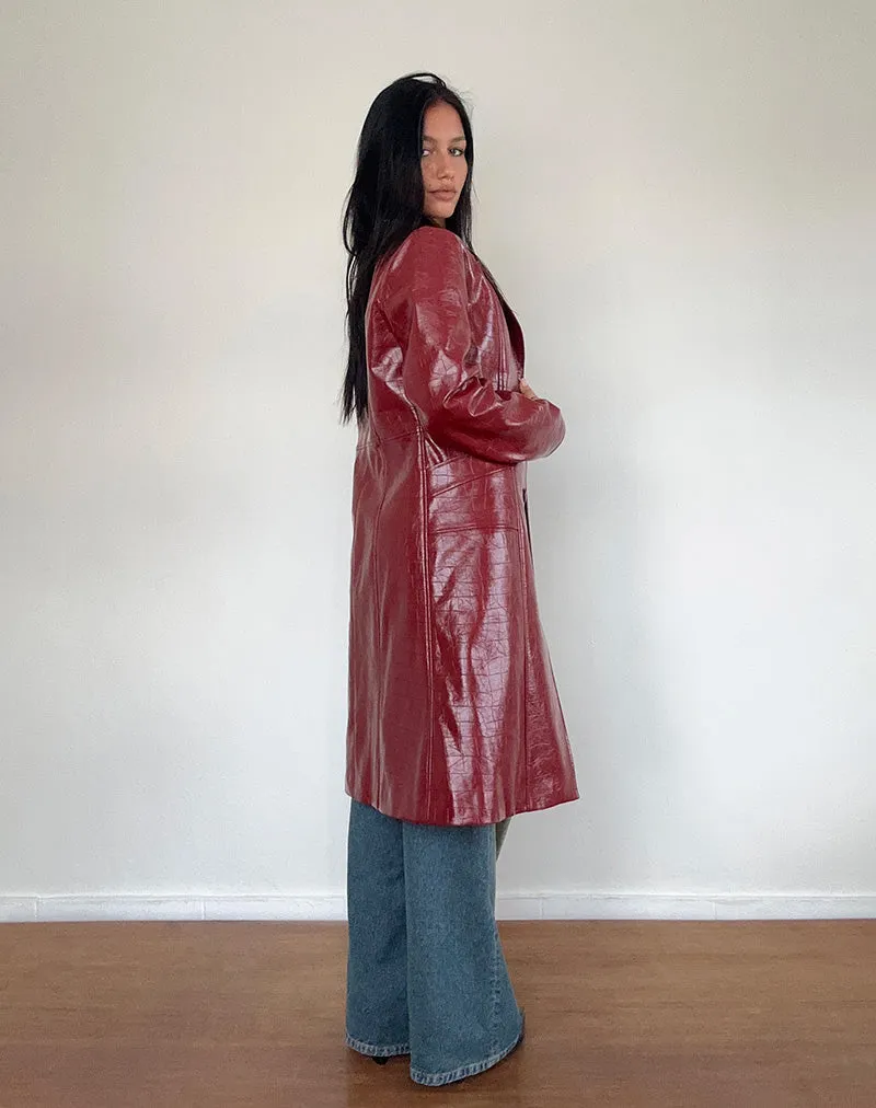 Abigail Coat in Matte PU Croc Burgundy