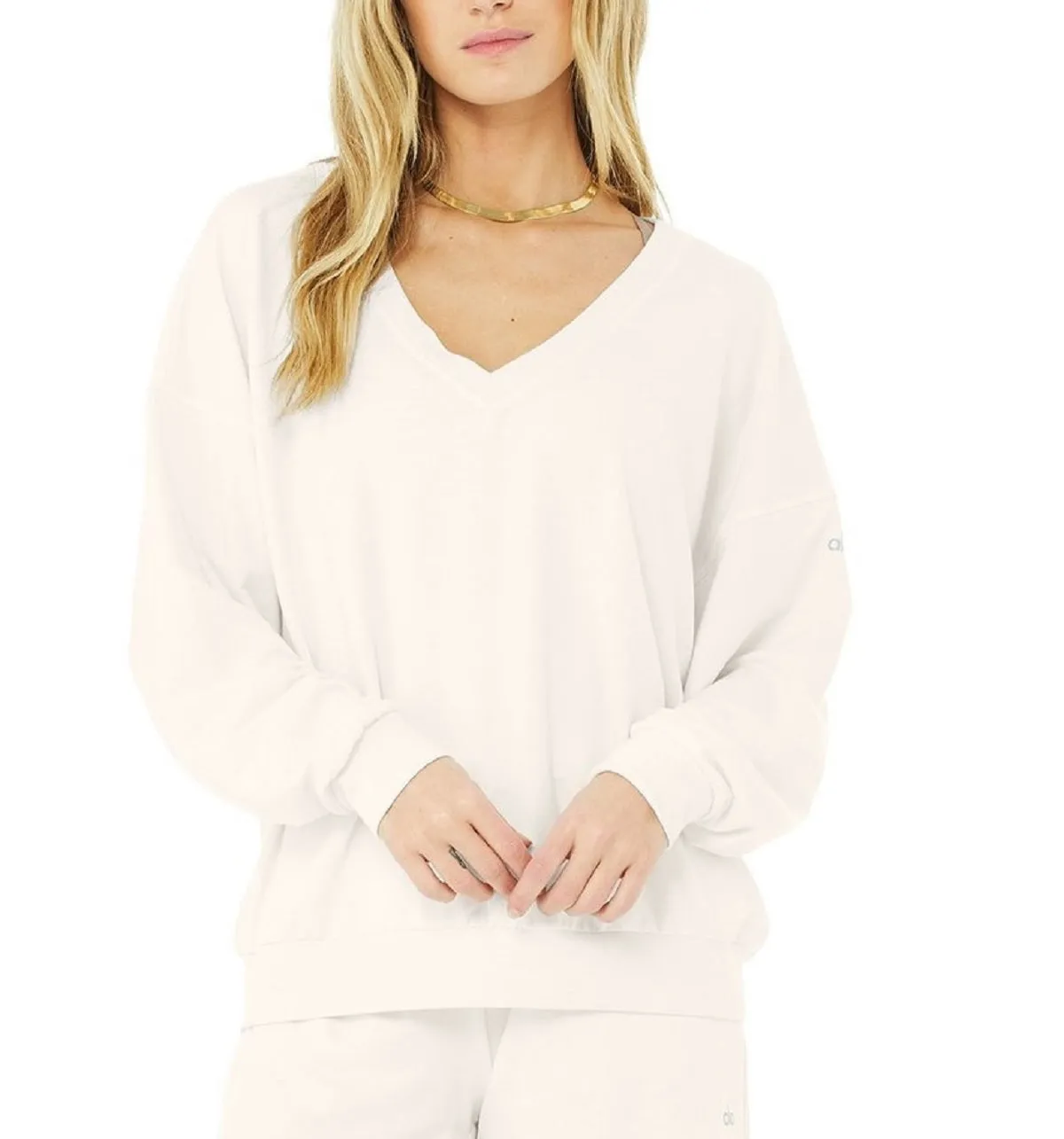 Alo Yoga Women's Dreamy Soft French Terry V-Neck Sweatshirt, Ivory, S