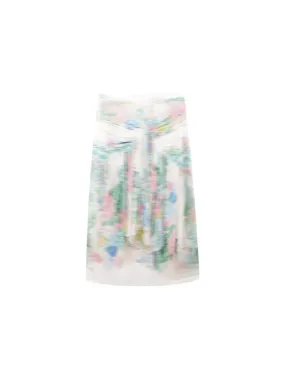 Blurred Print Satin Skirt