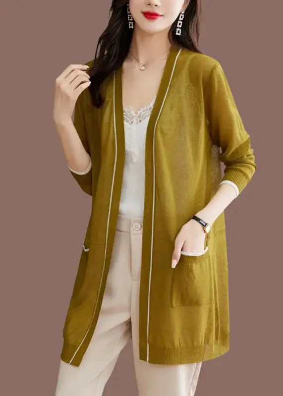 Bohemian Matcha Colour V Neck Ice Size Knit Cardigans Long Sleeve LY8112