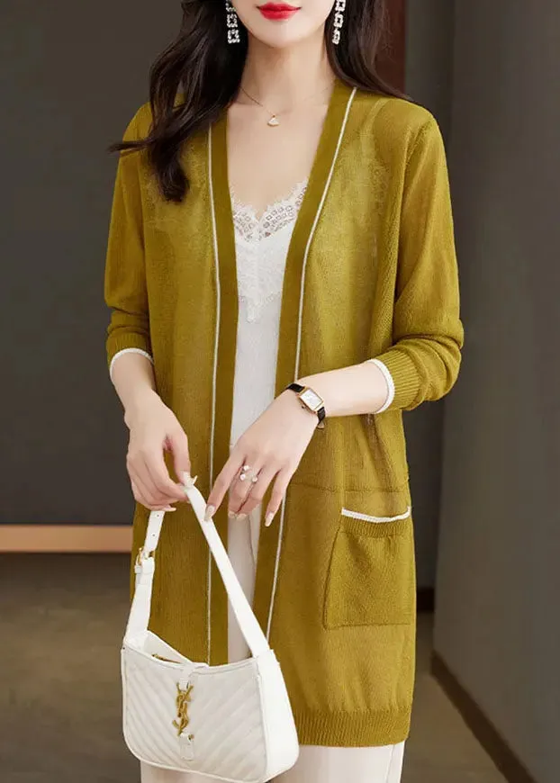 Bohemian Matcha Colour V Neck Ice Size Knit Cardigans Long Sleeve LY8112