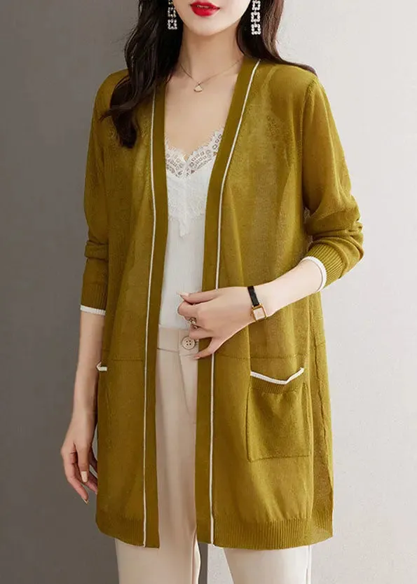 Bohemian Matcha Colour V Neck Ice Size Knit Cardigans Long Sleeve LY8112