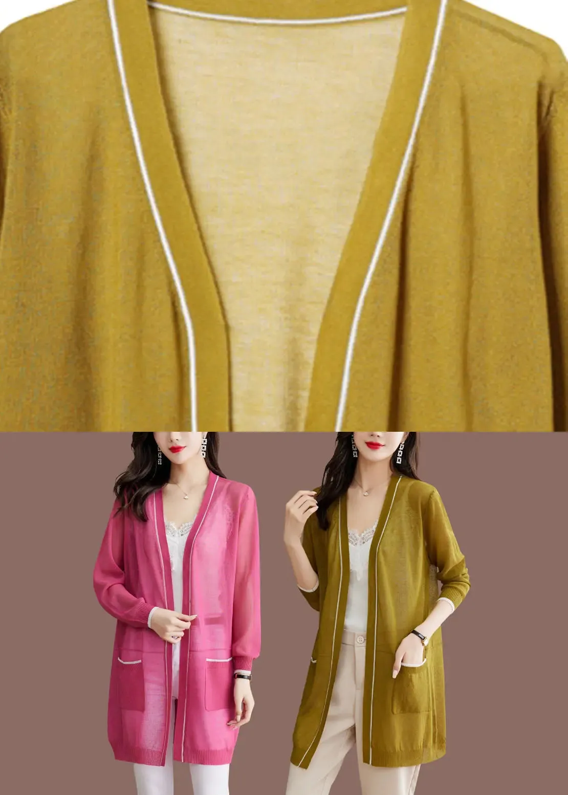 Bohemian Matcha Colour V Neck Ice Size Knit Cardigans Long Sleeve LY8112