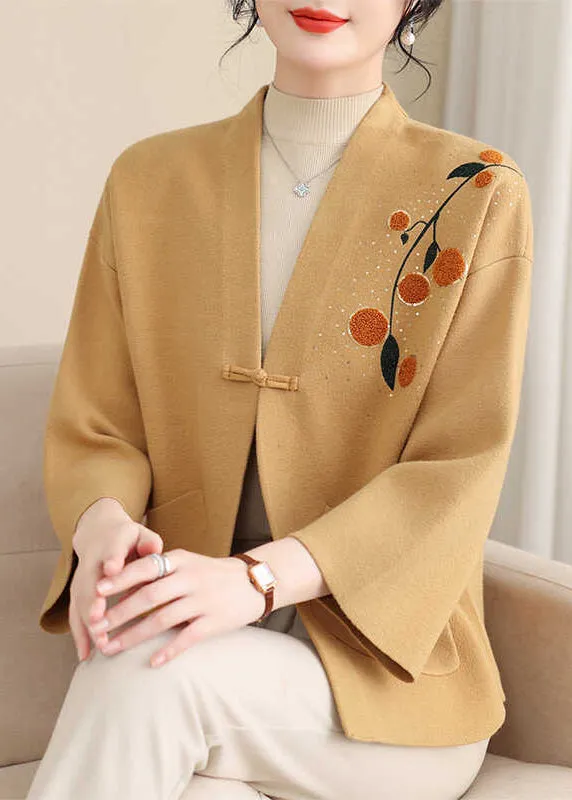 Boutique Yellow Patchwork Cotton Knit Cardigans Bracelet Sleeve TA024