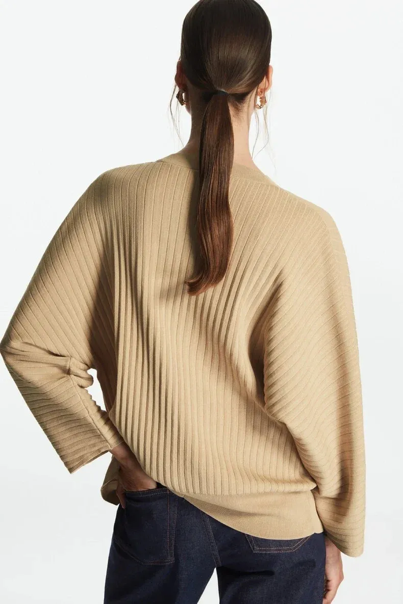 Casual loose ribbed autumnal comfortable relaxed shoulder-sleeved fashionable Cardigans