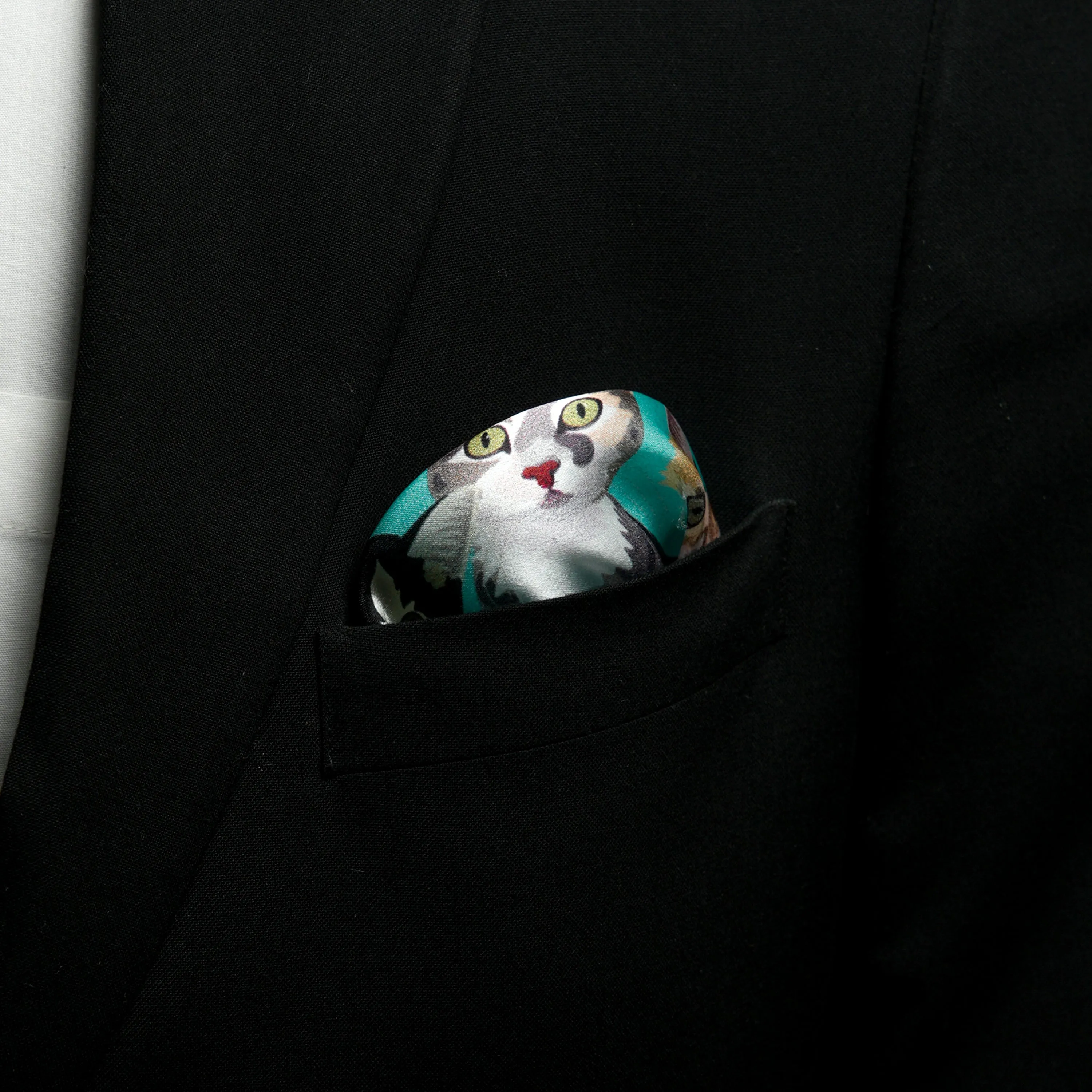 Chokore Turquoise Feline Silk Pocket Square - Wildlife Range