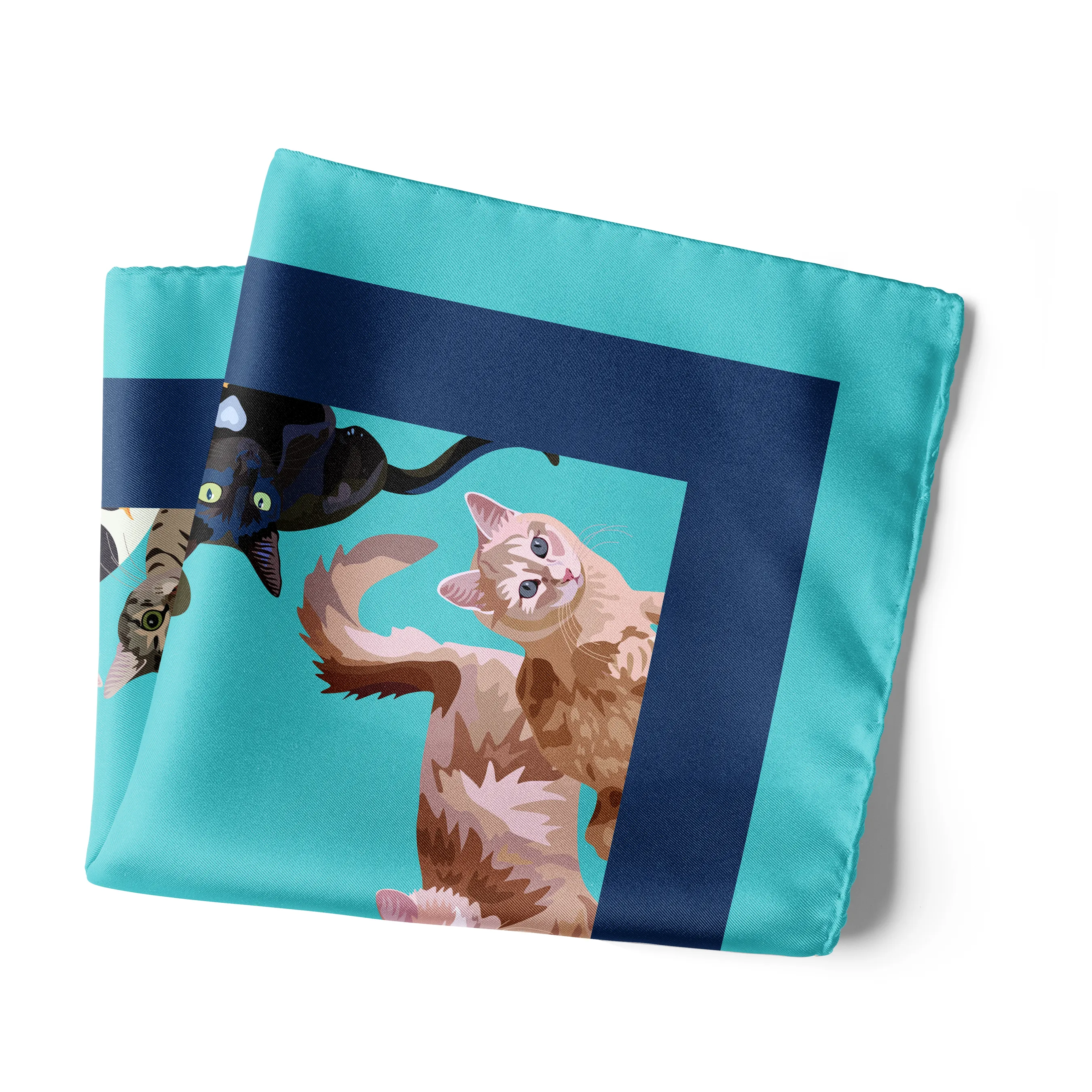 Chokore Turquoise Feline Silk Pocket Square - Wildlife Range