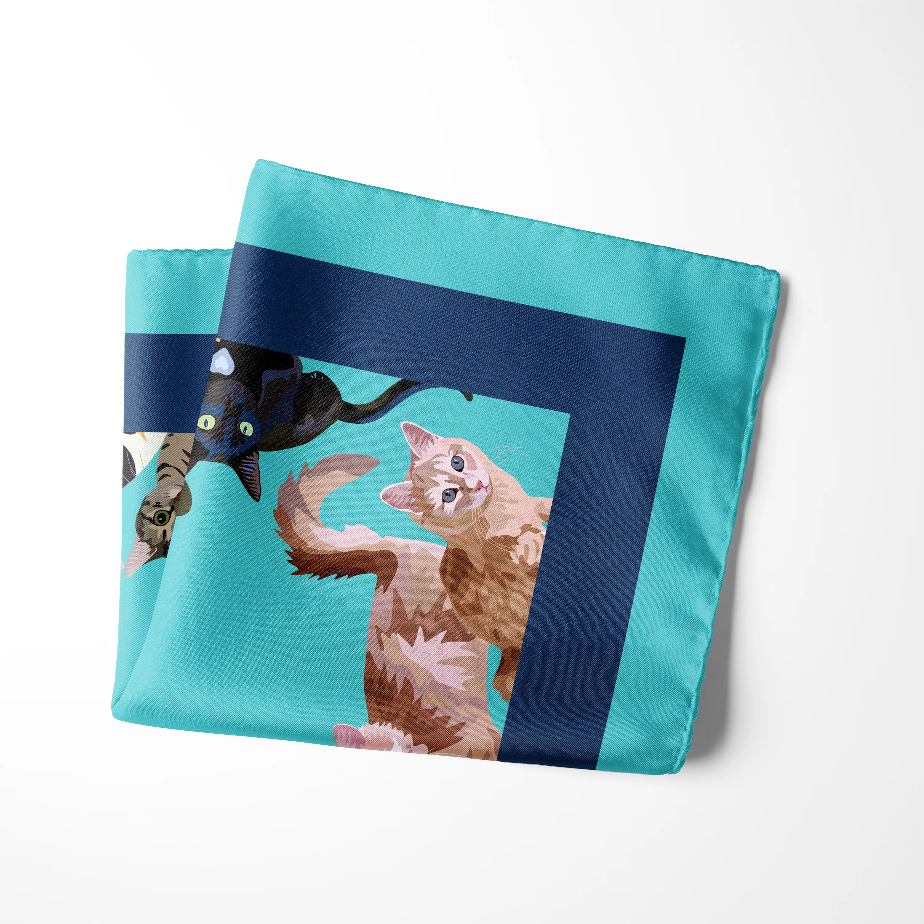 Chokore Turquoise Feline Silk Pocket Square - Wildlife Range