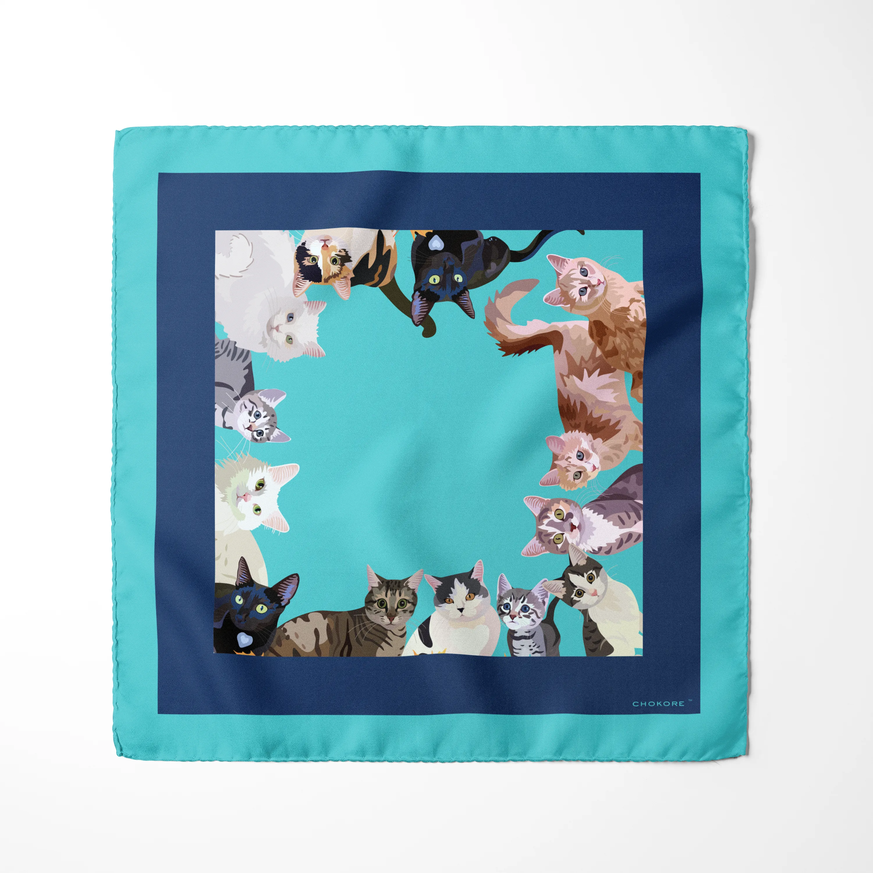 Chokore Turquoise Feline Silk Pocket Square - Wildlife Range