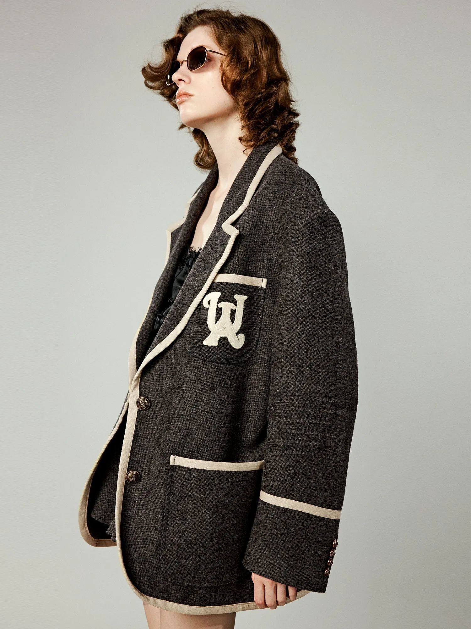 Collegiate contrast trim blazer