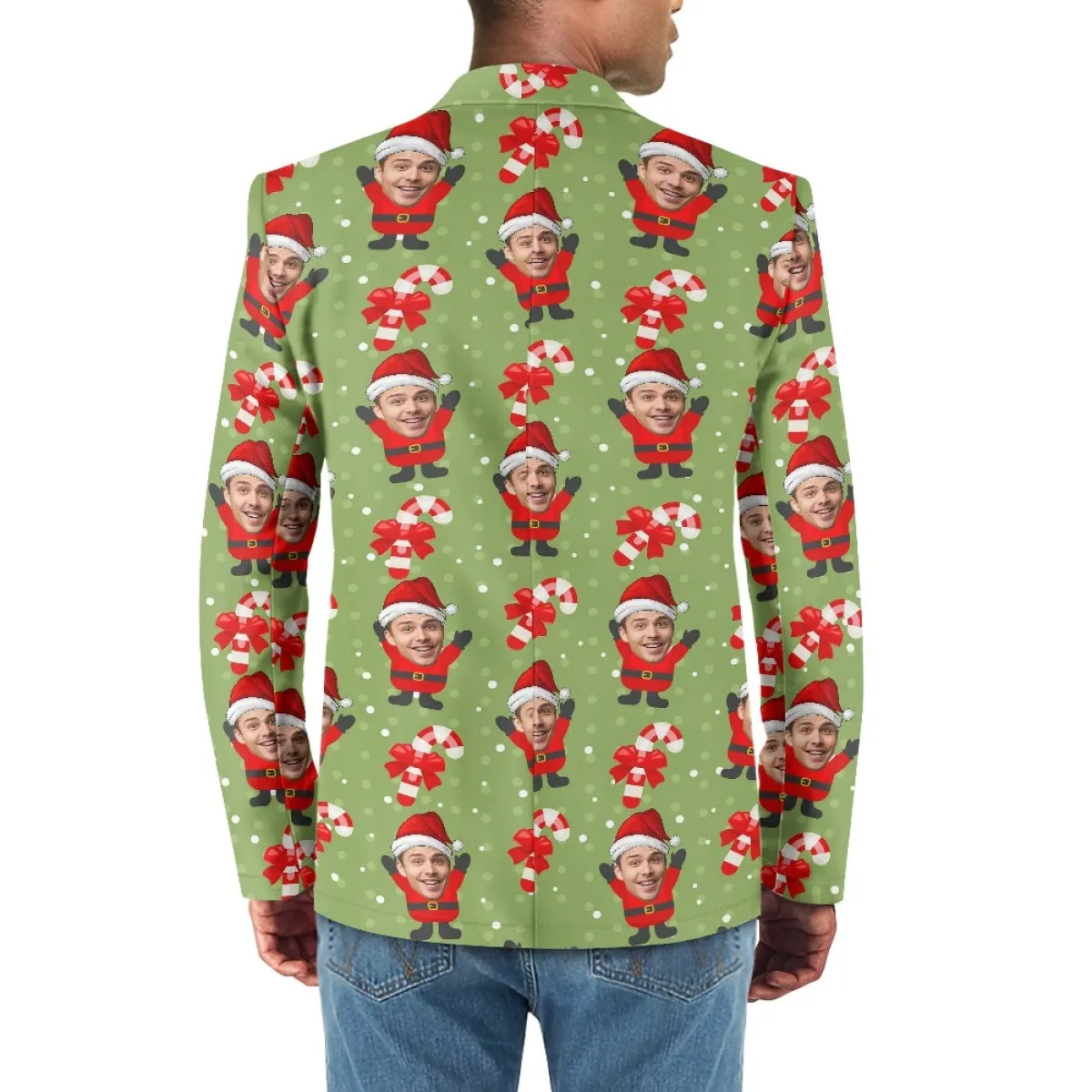 Custom Face Christmas Hat Green Blazers Ties Personalized Jacket Casual Coats For Men Women