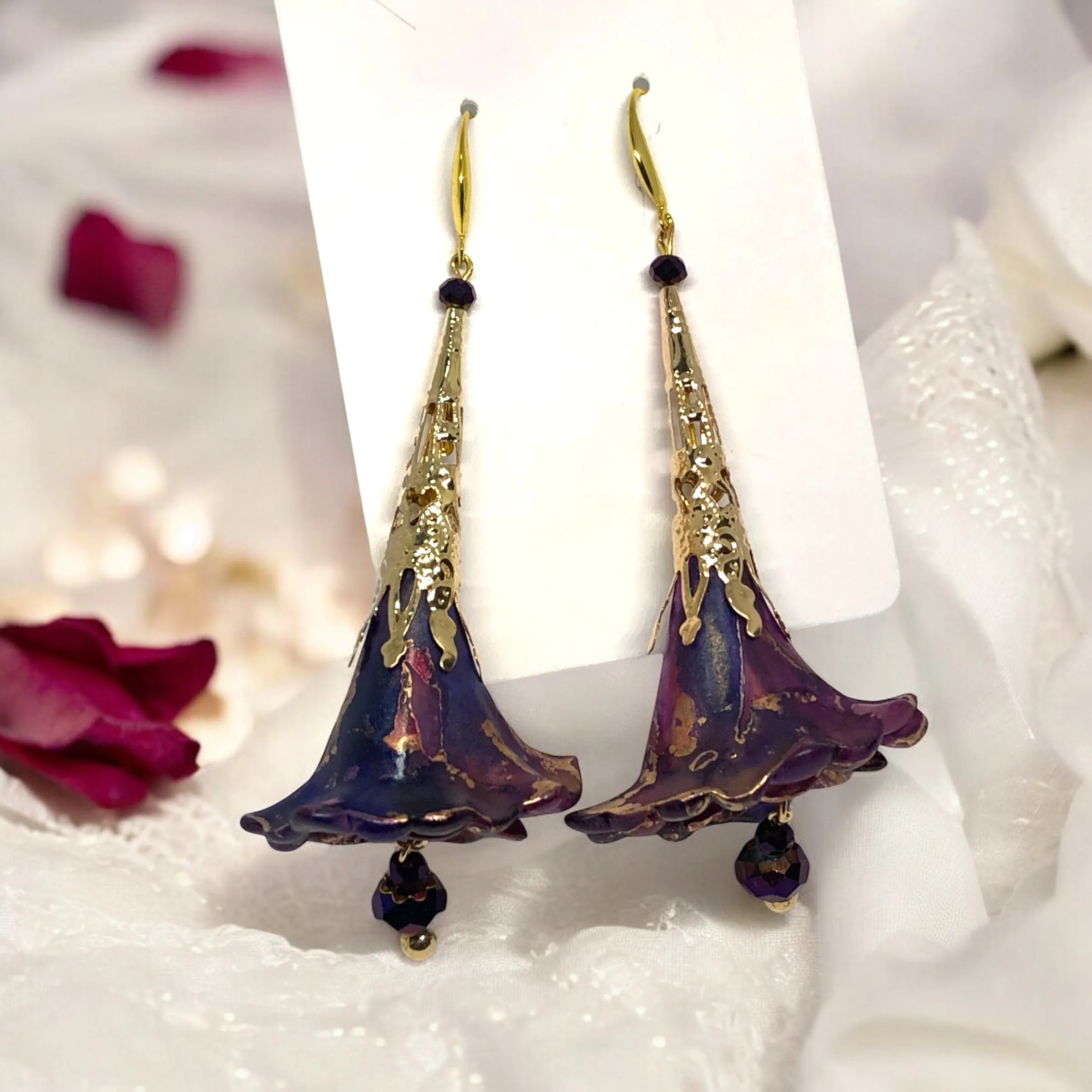 Deluxe Amethyst Bloom Bohemian Purple Gold Earrings