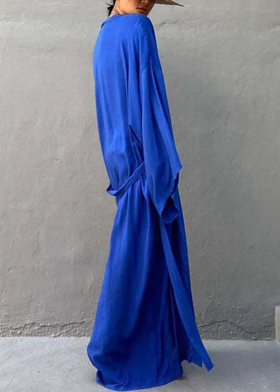 Elegant Blue Tie Waist Solid Maxi Holiday Cardigans Summer LY3036