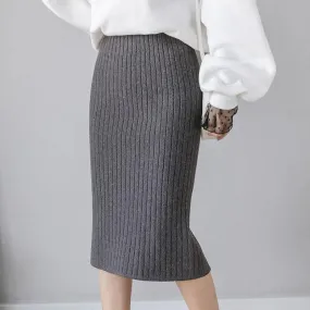 Elegant Midi Knitted Skirts Women 2023 Autumn Winter Ladies Korean High Waist Pencil Skirt Black Warm Long Skirt Jupe Femme