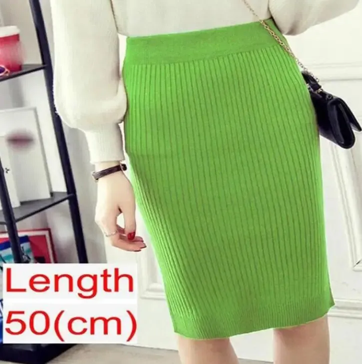 Elegant Midi Knitted Skirts Women 2023 Autumn Winter Ladies Korean High Waist Pencil Skirt Black Warm Long Skirt Jupe Femme