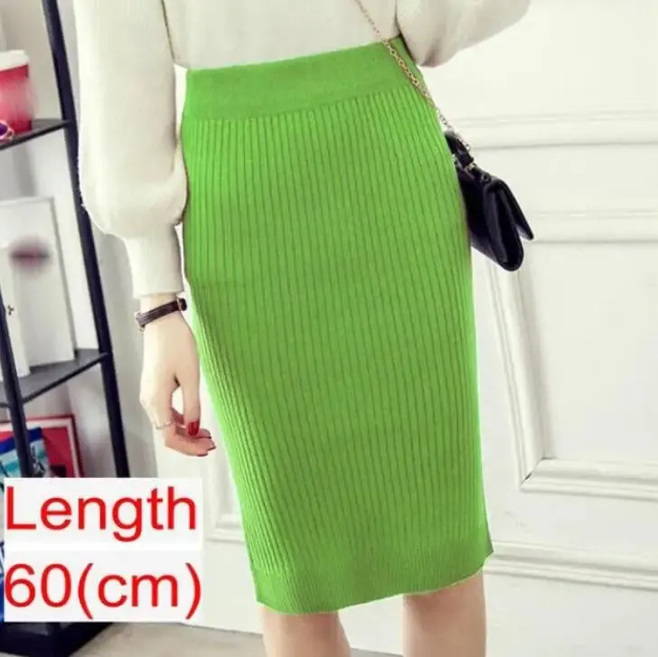 Elegant Midi Knitted Skirts Women 2023 Autumn Winter Ladies Korean High Waist Pencil Skirt Black Warm Long Skirt Jupe Femme