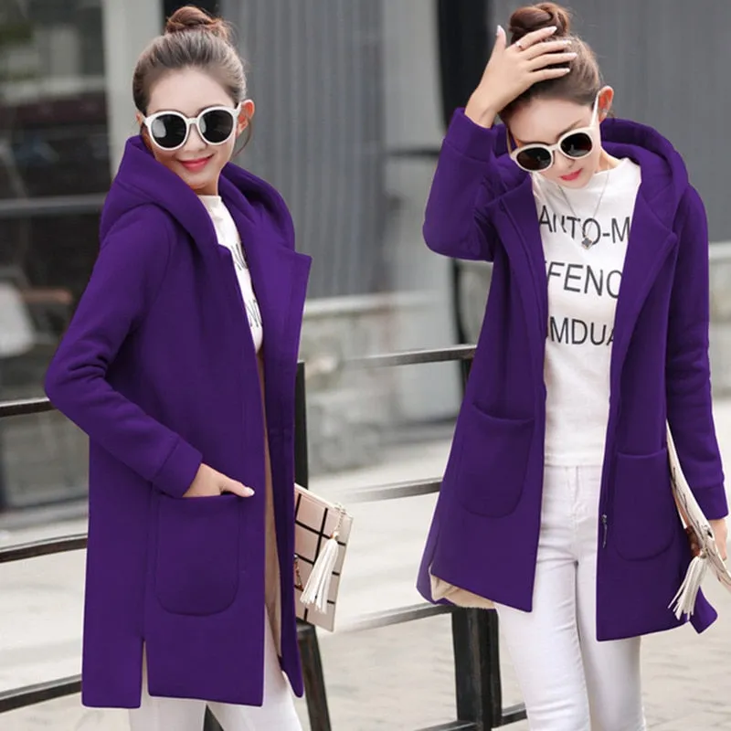 Fleece Long Hooded Coats women jacket