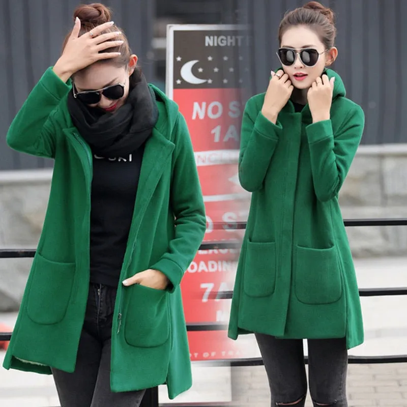 Fleece Long Hooded Coats women jacket