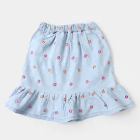 Girls Denim Skirt Denim Floral - Ice Blue