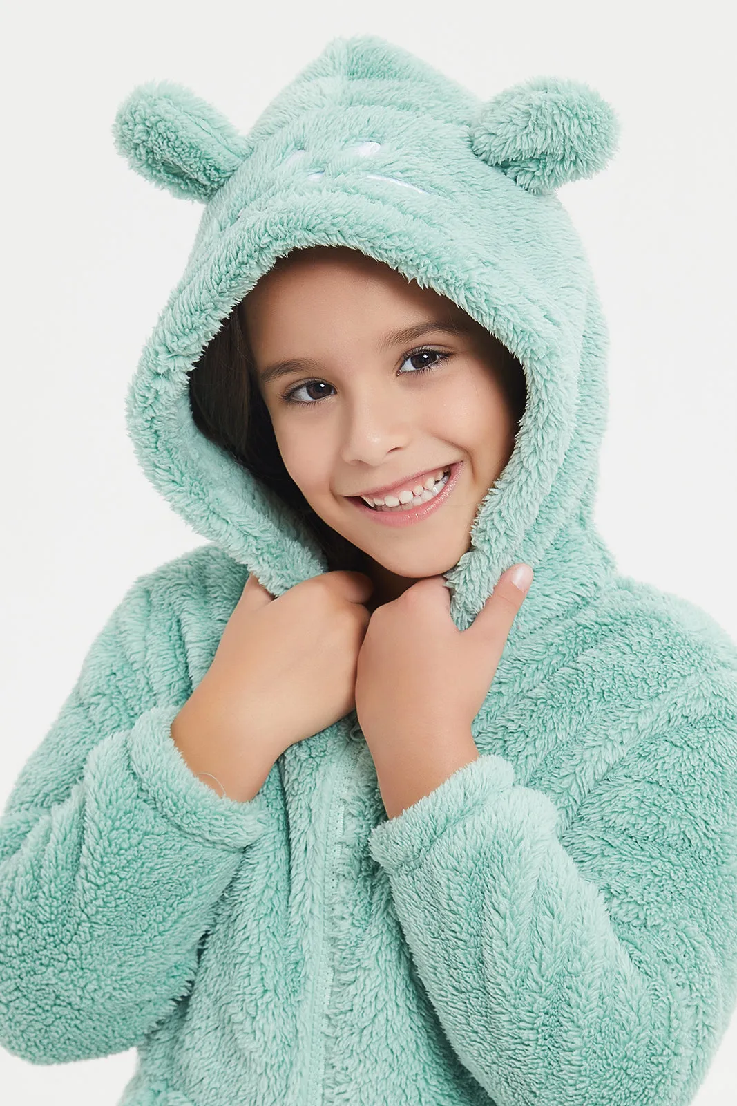 Girls Green Rabbit Fur Sweatshirt