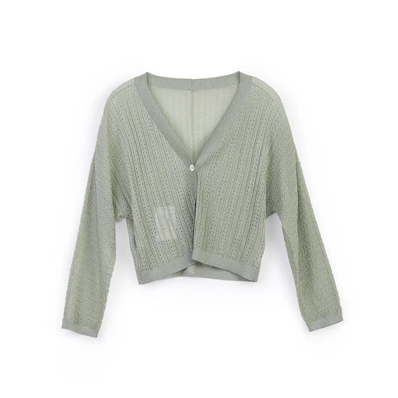 Grass Green Knitted Hollow Cardigan