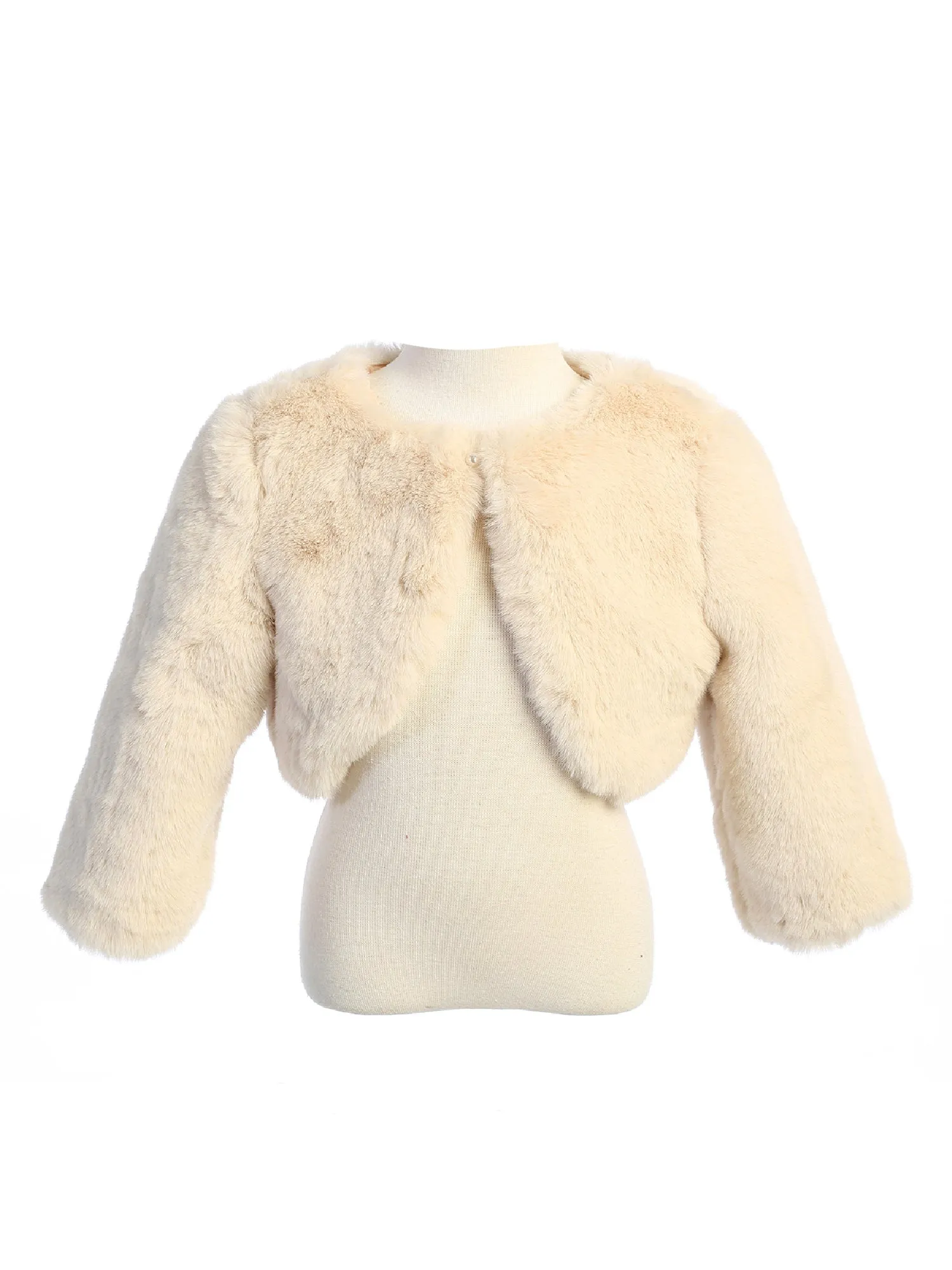 Little Girls Champagne Stylish Faux Fur Bolero Jacket 2-6