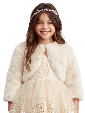 Little Girls Champagne Stylish Faux Fur Bolero Jacket 2-6