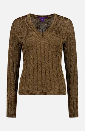 Long Sleeve V-Neck Cable Sweater