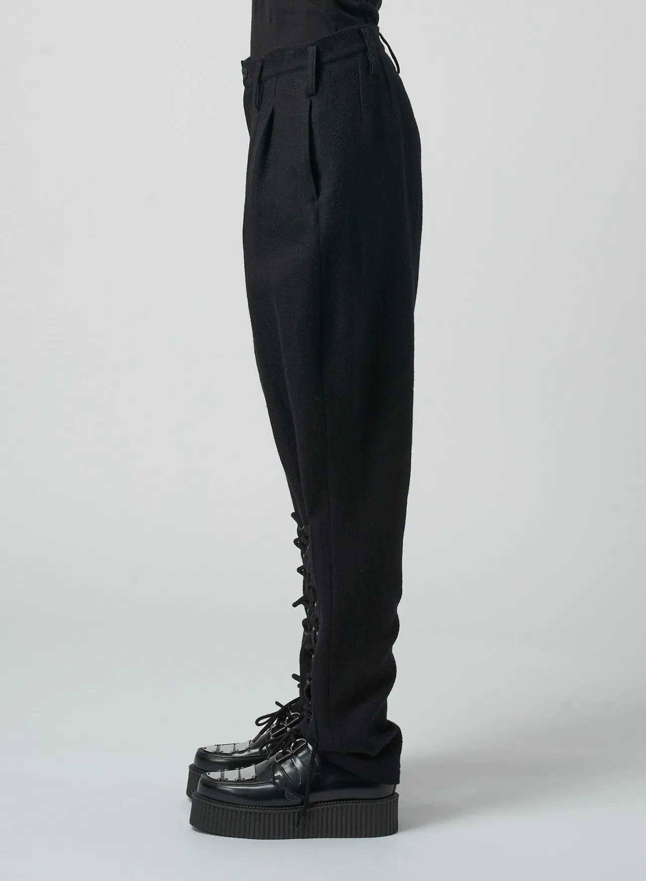 LOW TWIST SERGE PANTS WITH LACE-UP DETAILS