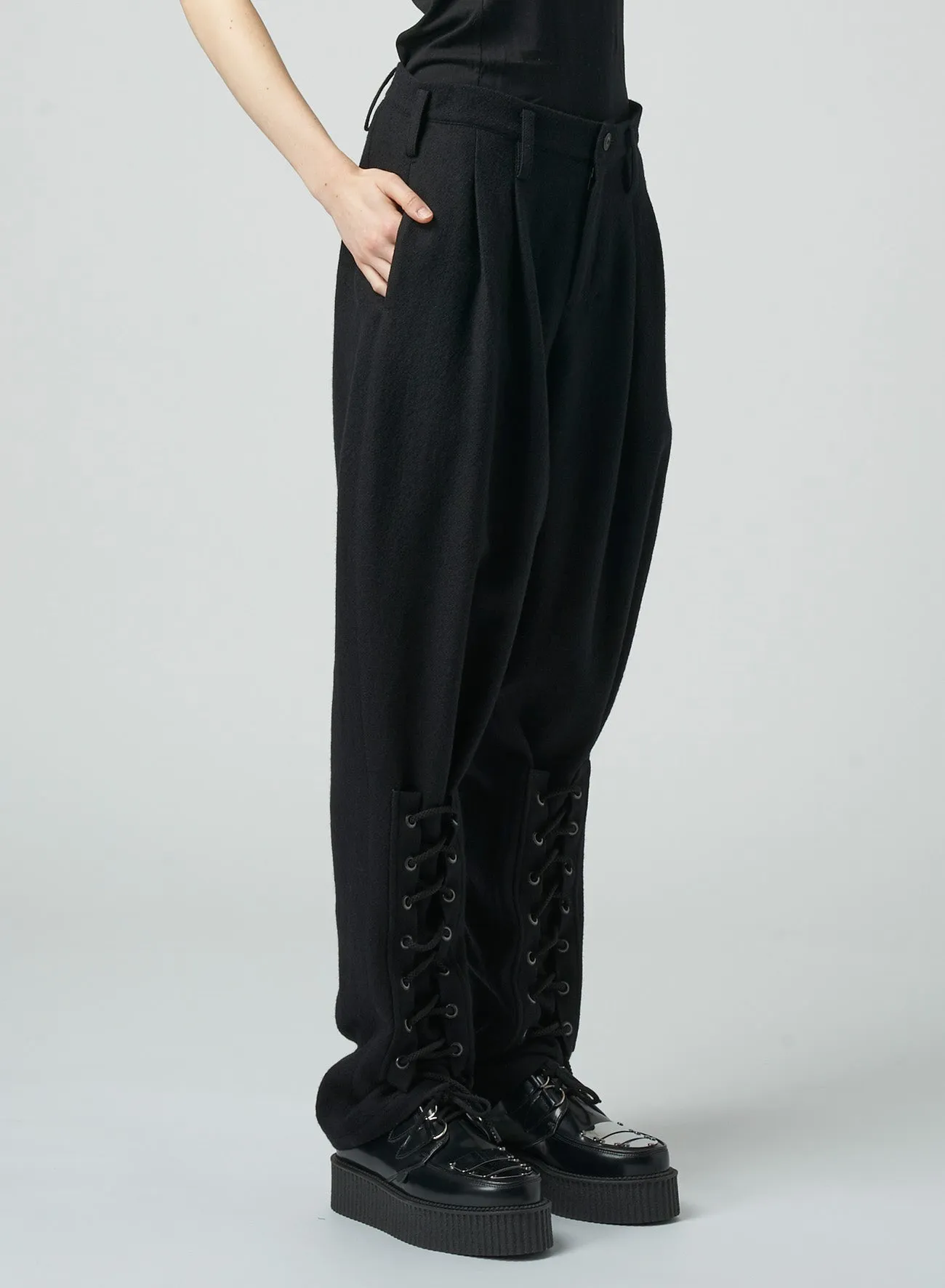 LOW TWIST SERGE PANTS WITH LACE-UP DETAILS