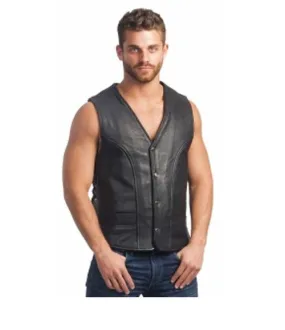 Men's Leather Gun Pocket Vest - Stay Protected and Stylish on the Road 6036