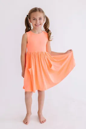 Neon Coral Tank Pocket Twirl Dress