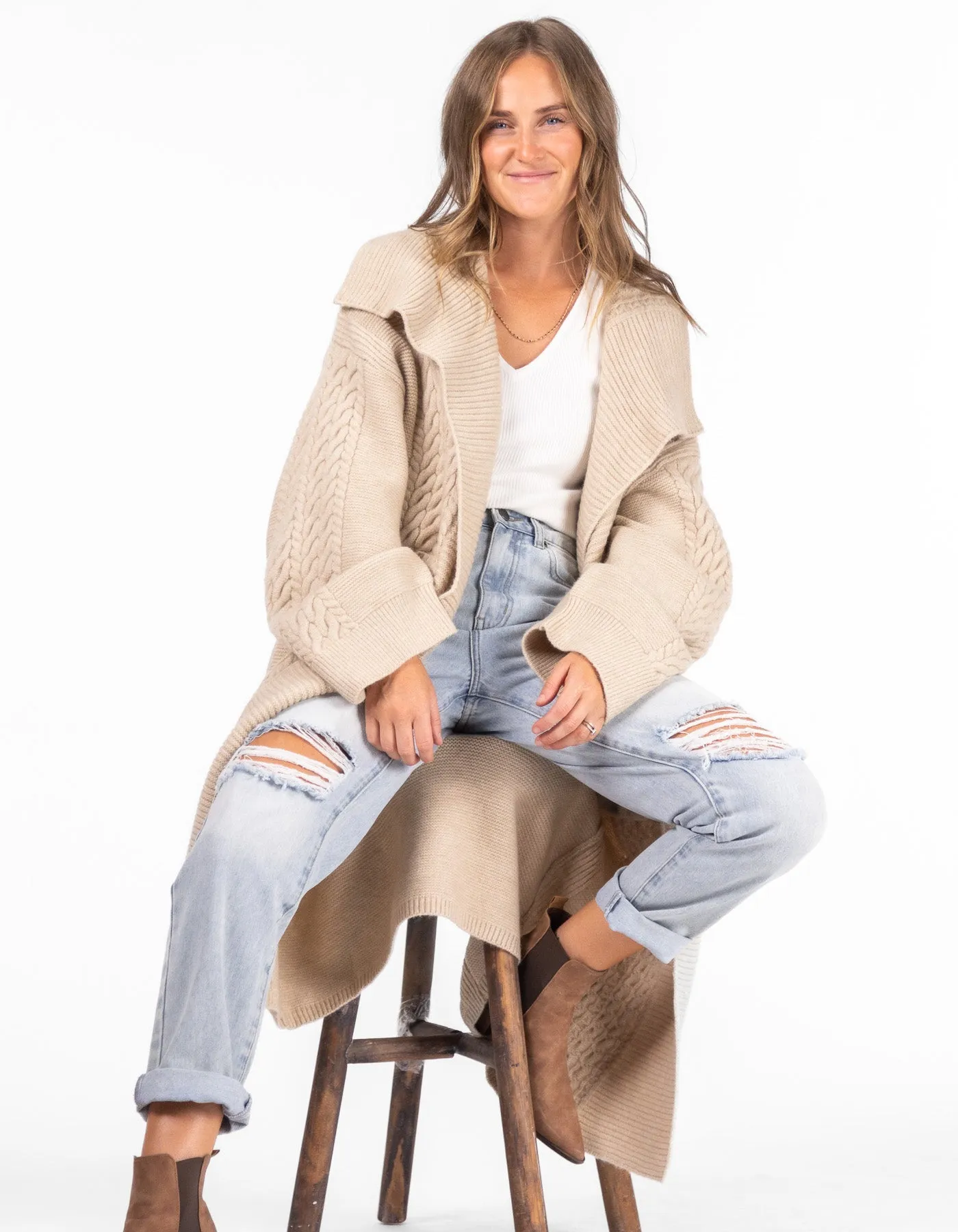 Oak Oversize Edge to Edge Maxi Cardigan in Beige