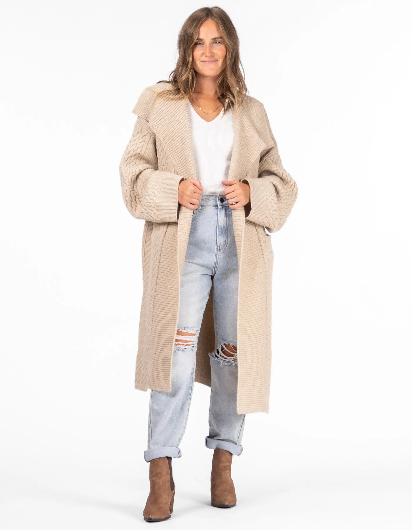 Oak Oversize Edge to Edge Maxi Cardigan in Beige