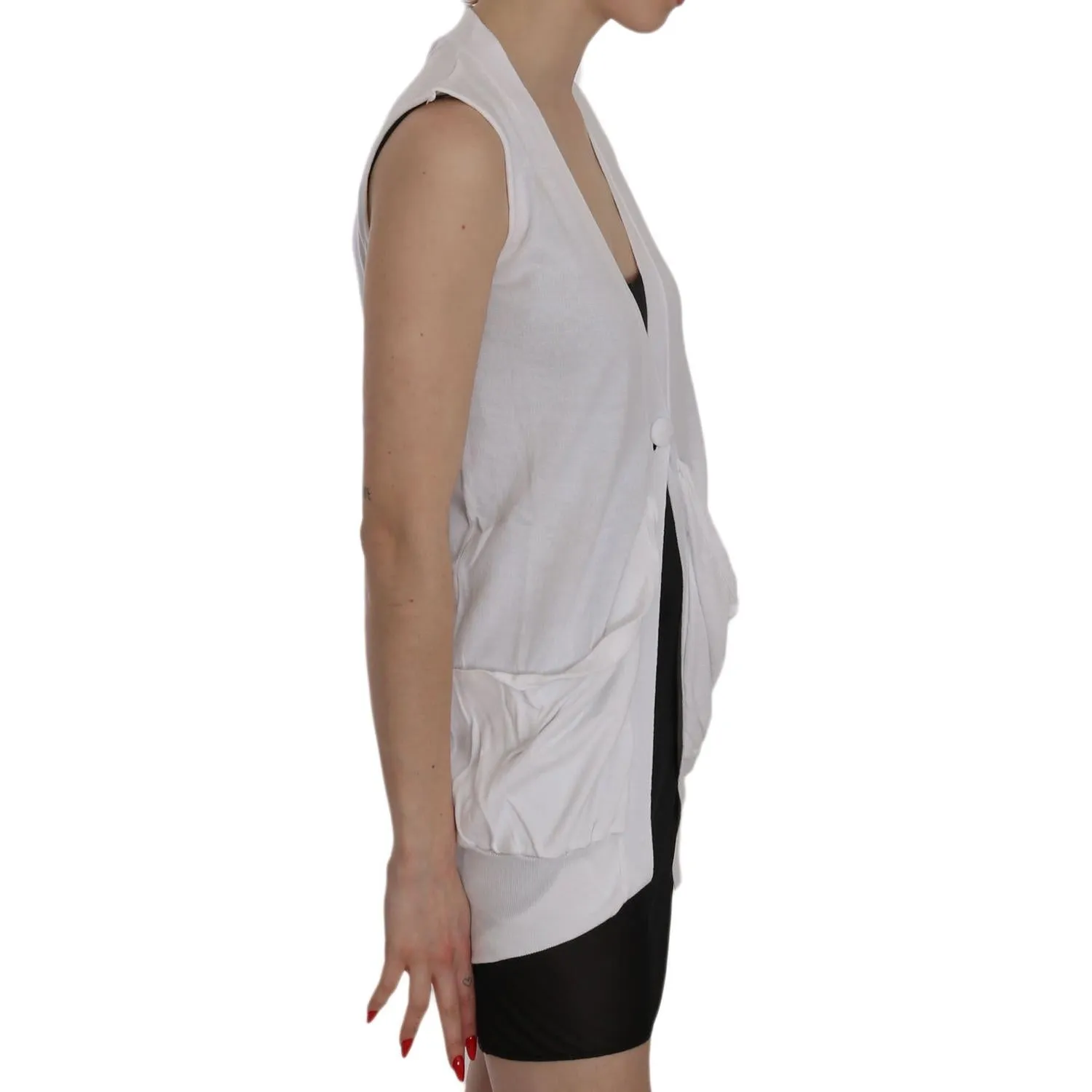 PINK MEMORIES Elegant Sleeveless Cotton Vest in Pristine White