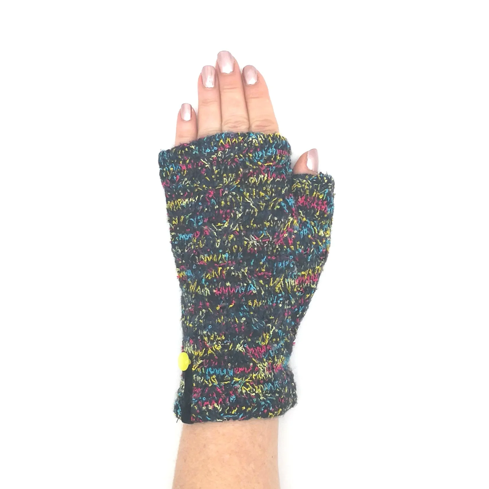 Recycled black / multi cotton blend Kitten Mittens short