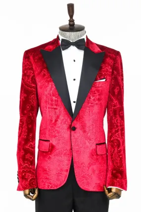 Red Velvet Paisley Engraved Prom Blazer