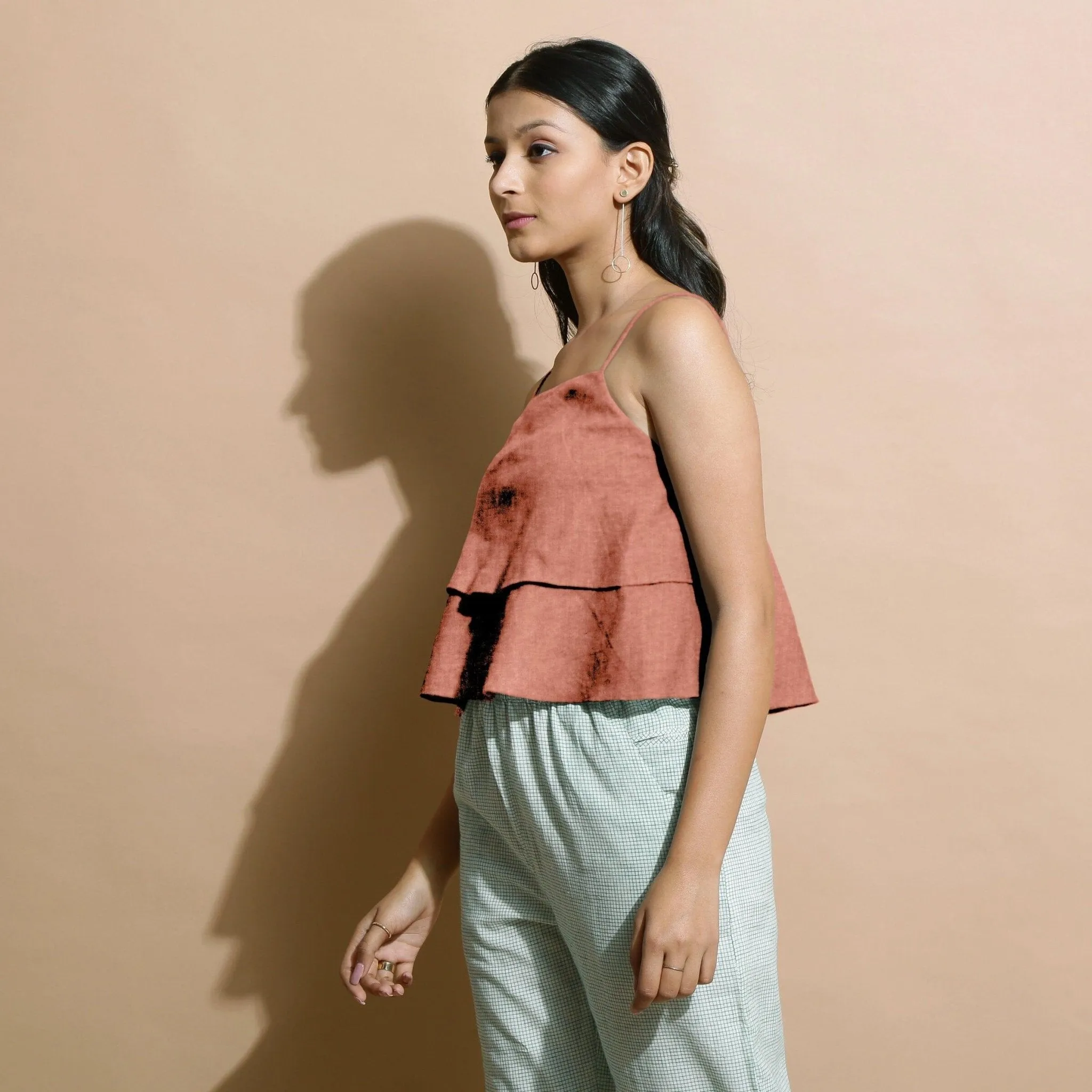 Rust Cotton Linen Camisole Crop Top