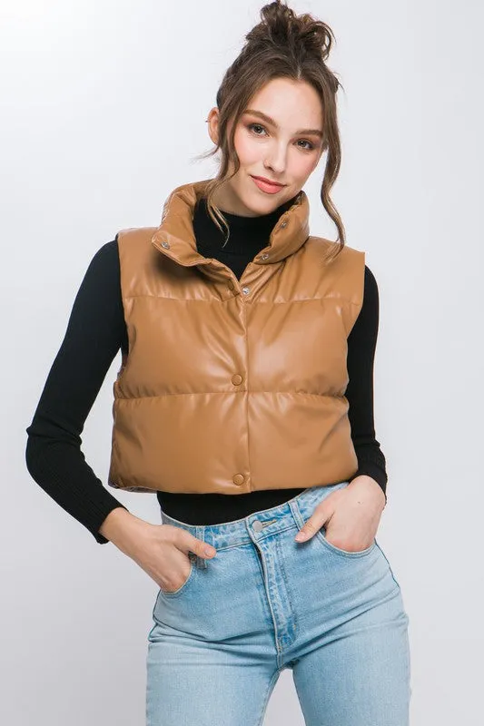 Vegan Leather Snap Puffer West