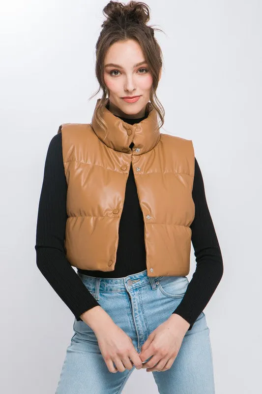 Vegan Leather Snap Puffer West