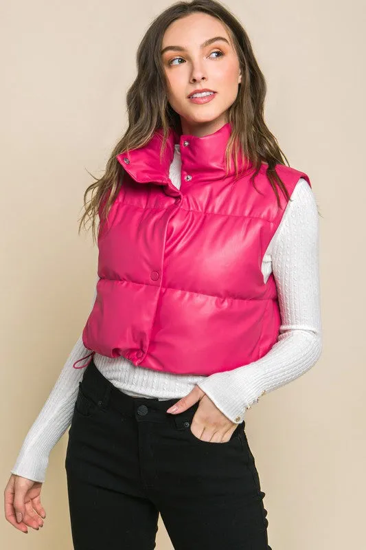 Vegan Leather Snap Puffer West