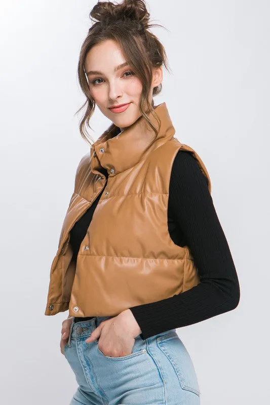 Vegan Leather Snap Puffer West