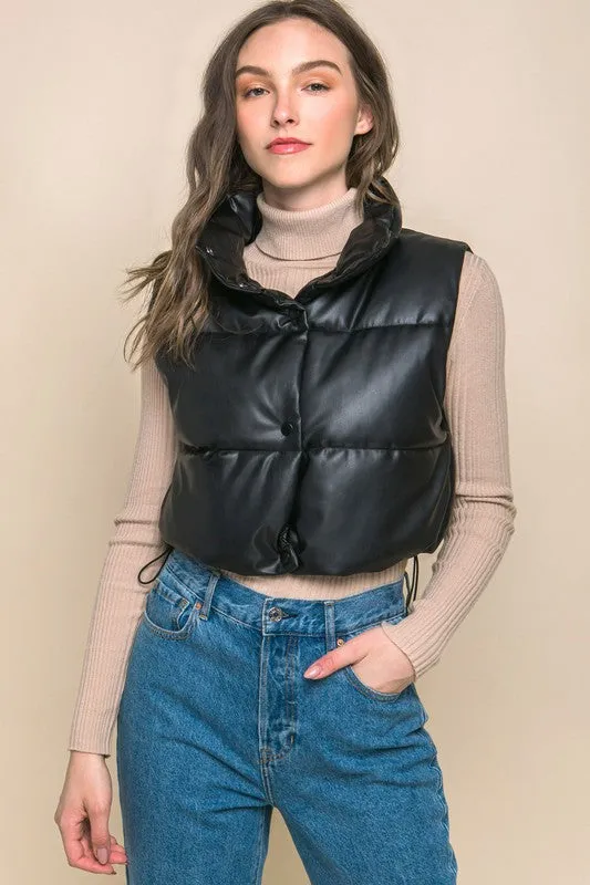 Vegan Leather Snap Puffer West