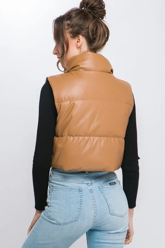 Vegan Leather Snap Puffer West