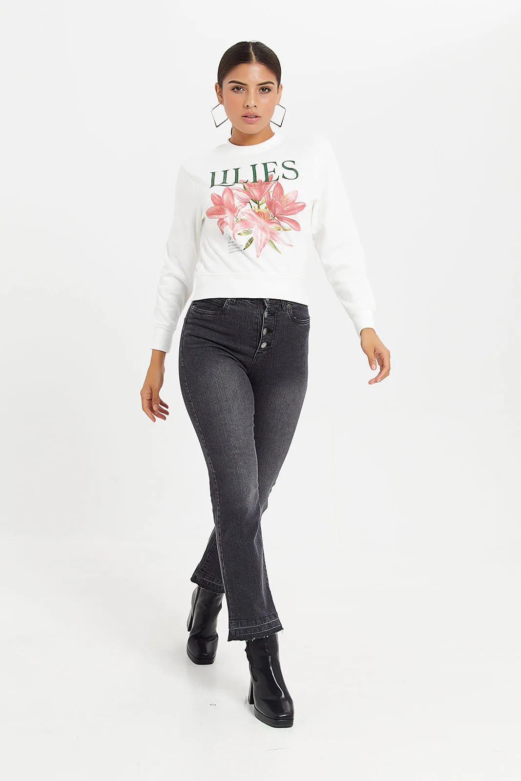 Women White Sweatshirt With Front Print